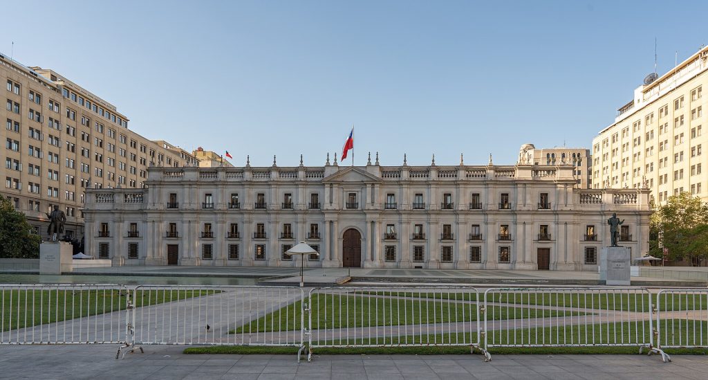 Fachada del Palacio de La Moneda, sede del Presidente de la República, en Santiago