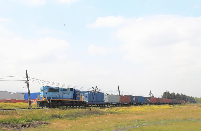 Trenes de carga en movimiento hacia un puerto chileno